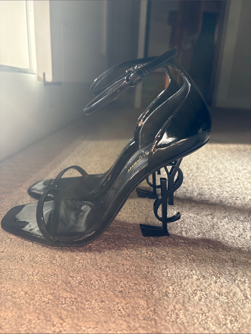 Saint Laurent YSL Black Patent Leather Ankle-Strap Heels - Picture 6 of 8
